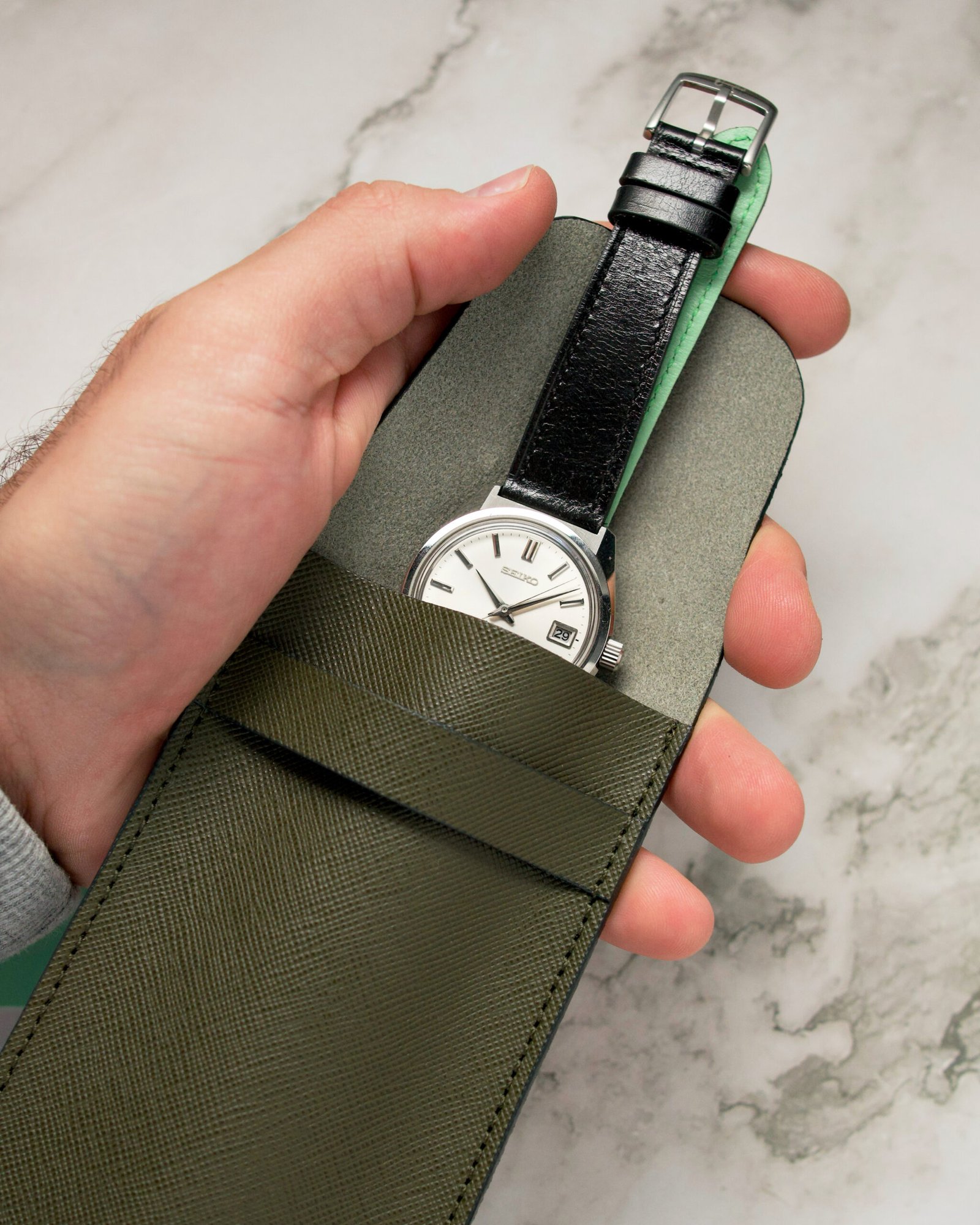 Pochette Orologio Verde Tessuto Antigraffio Monoposto Made Italy - Foto 11